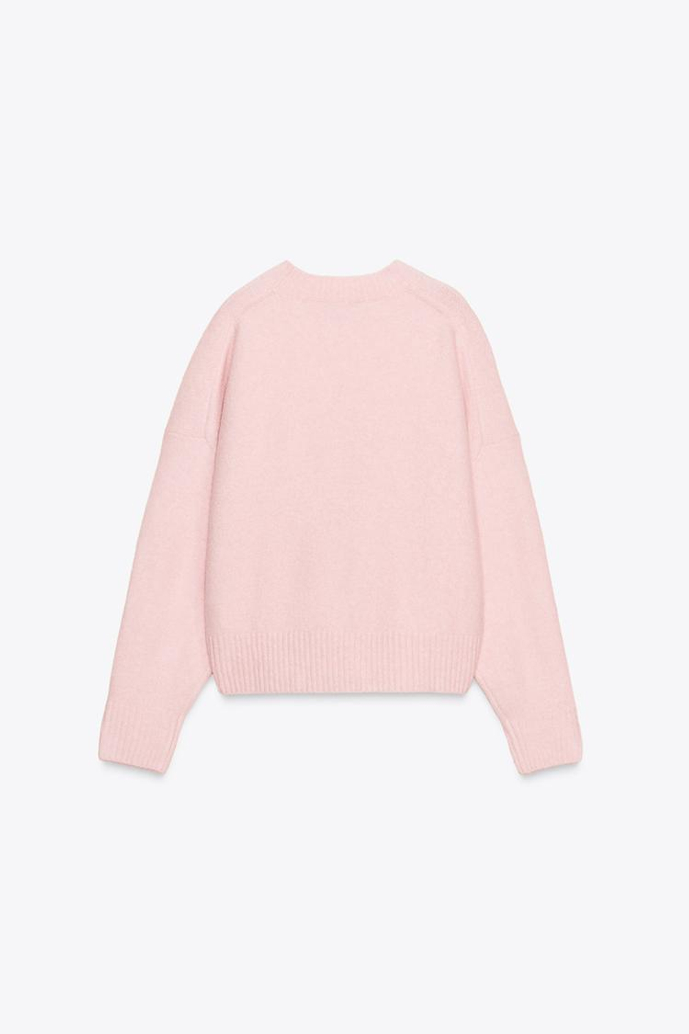 ZARA ОДНОТОННЫЙ СВИТЕР ИЗ МЯГКОГО ТРИКОТАЖА, СВЕТЛО-РОЗОВЫЙ