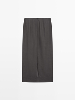 Massimo Dutti Прямая юбка миди с прозрачными вставками - STUDIO, серый