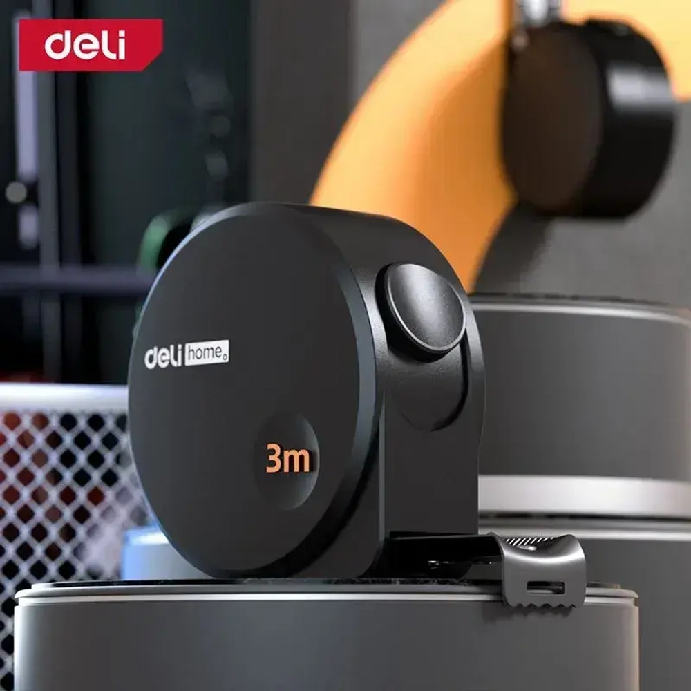 Рулетка "Home Series Black" Deli HT8316 3мх16мм (Эксклюзивный дизайн, корпус из софттач пластика, противоскользящая резиновая вставка, подарочная упаковка)