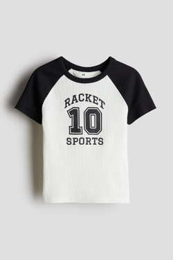 H&M Футболка из хлопка с принтом, белый/черный