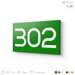 Номер на дверь 302, табличка на дверь для офиса, квартиры, кабинета, аудитории, склада, зеленая 120х70 мм, Айдентика Технолоджи