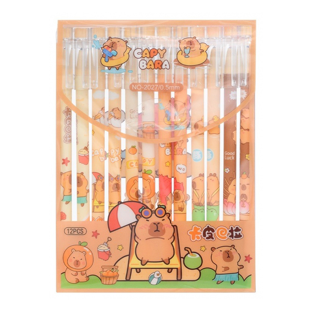 Ручка гелевая, пиши-стирай, Basir, синие чернила, серия "Капибара", разноцветный корпус