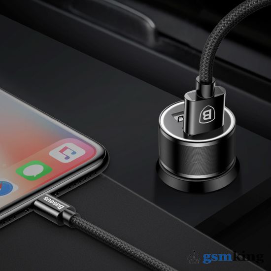 Baseus Small Screw 3.4A Dual-USB Lightning Car Charging Set Black TZXLD-A01