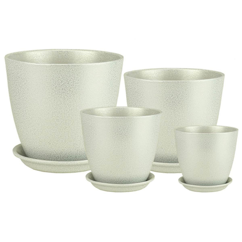 КАШПО САДЫ АУРИКИ ГЛЯНЕЦ БУТОН КЕРАМИКА V-1,0Л;2,0Л;3,8Л;5,4Л КОМПЛ 4ШТ  БЕЛЫЙ-СЕРЕБРО