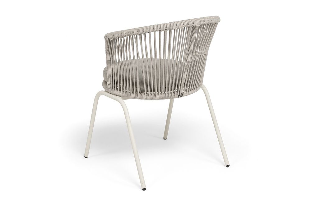 "Люксембург" стул плетеный из роупа, каркас из стали (RAL1013) муар, роуп бежевый круглый, ткань бежевая 15052