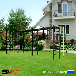 Уличная шведская стенка Sv Sport рукоход х 2 с комплектом турник прямой У51644 (Турник/Брусья/"Лодочка"/Канат/кольца/лестница/Сетка)