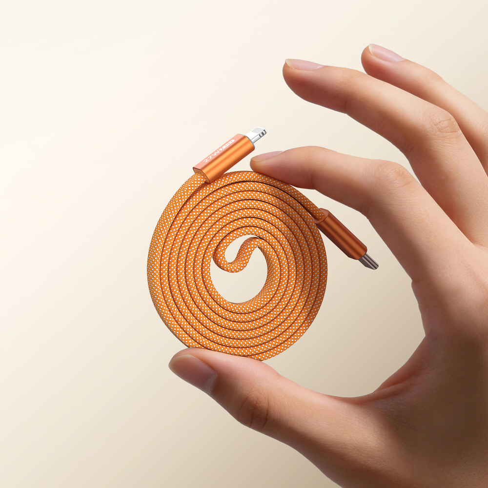 Магнитный кабель оранжевого цвета для быстрой зарядки 27W, длина 100см (1м) с разъемом Type C на Lightning, серия AUTO Series Aluminum от Dux Ducis