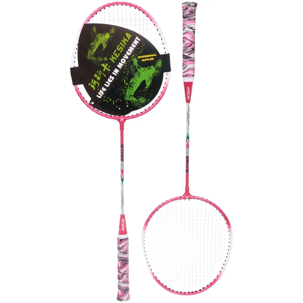 Бадминтон в наборе K-510, 3 предмета: 2 металлические ракетки 65 см, чехол (цвет: розовый)