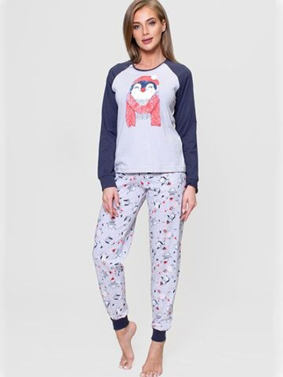 Женский комплект с пингвином на футболке (Размер: S) (Цвет: серый с синим)