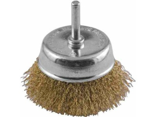 Корщетка КУРС чашечная со шпилькой стальная латунированная волнистая проволока 65мм