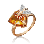 Кольцо «Пчела на сотах» из красного золота с янтарём и натуральными топазами white