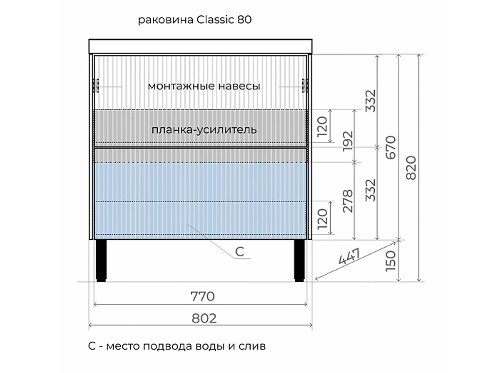 Тумба напольная "Стокгольм 80", Classic 80, (2 ящ.) белый рифленый софт, PUSH