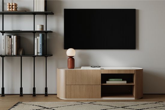 Тумба Lagom под ТВ 2 ящика 2 полки ширина 140 см (натуральный дуб, молочный)