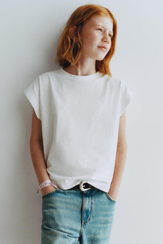 ZARA ОДНОТОННАЯ ФУТБОЛКА С ХЛЯСТИКОМ, БЕЛЫЙ