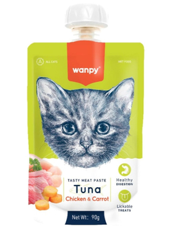 Wanpy Cat Лакомство для кошек Мясной мусс из тунца и курицы с морковью 90 г