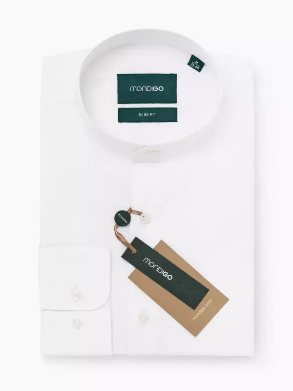 Рубашка с воротником-стойкой SLIM FIT с длинным рукавом, белая