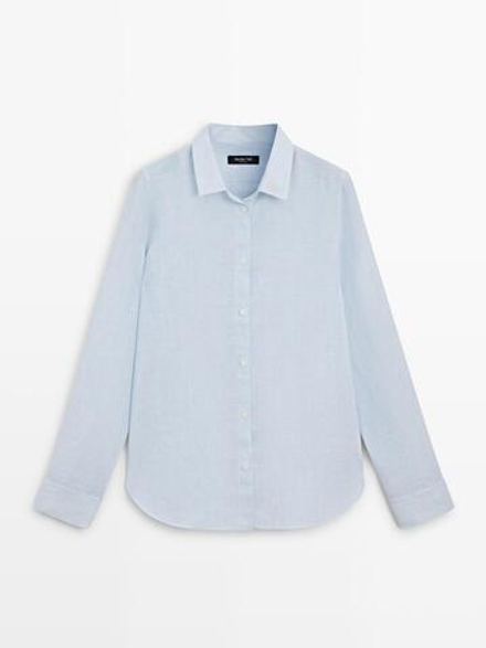 Massimo Dutti Рубашка из 100% льна, небесно-голубой