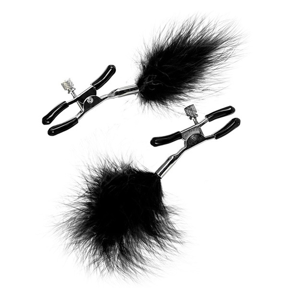 Зажимы для сосков с черным пухом ToyFa Theatre 705009