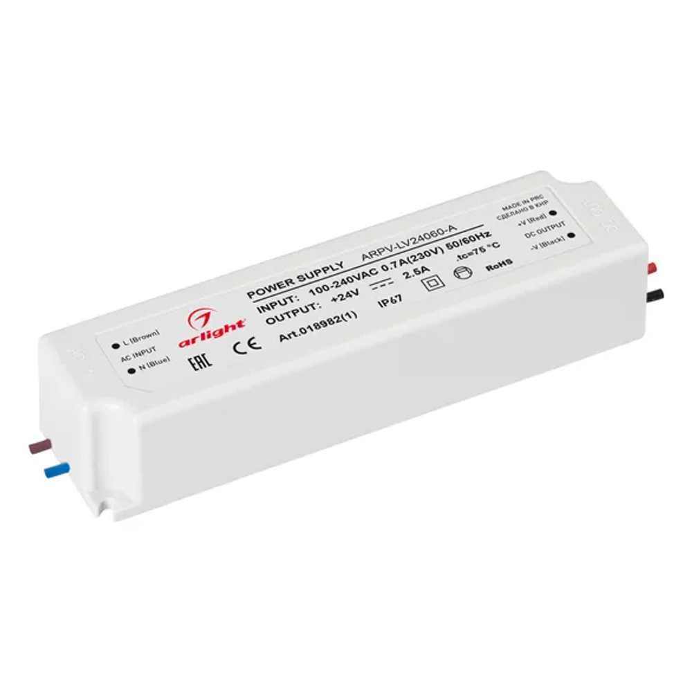 Блок питания ARPV-LV24060-A (24V, 2.5A, 60W) (Arlight, IP67 Пластик, 3 года) 018982(1)