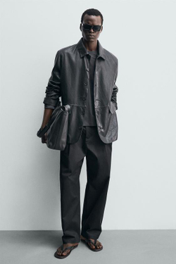 ZARA КОЖАНАЯ СУМКА, ЧЕРНЫЙ