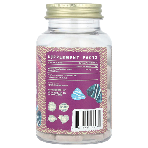 Maju Superfoods, фиолетовый морской мох, 60 капсул (500 мг в 1 капсуле)