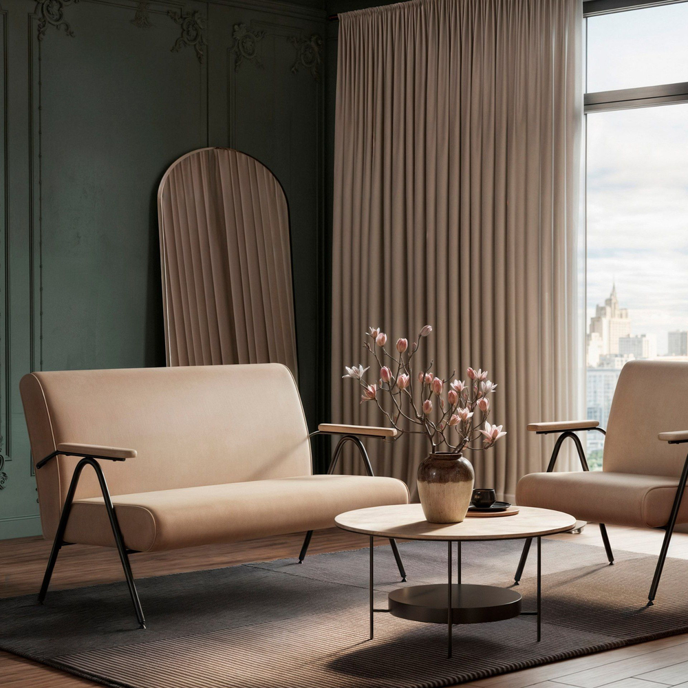 Andy диван двухместный с мягкими подлокотниками, бархат пепельно-бежевый 25