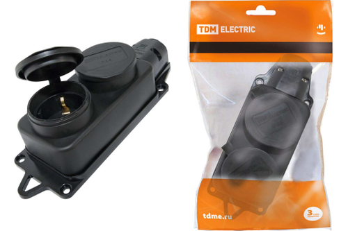 Розетка 2-местная с заглушками каучук 2Р+РЕ 16А 250В IP44 TDM
