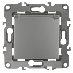 12-2103-12 ЭРА Розетка 2P+E Schuko со шторками с крышкой, 16A-250В, IP20, Эра12, графит | Эра 12 Графит