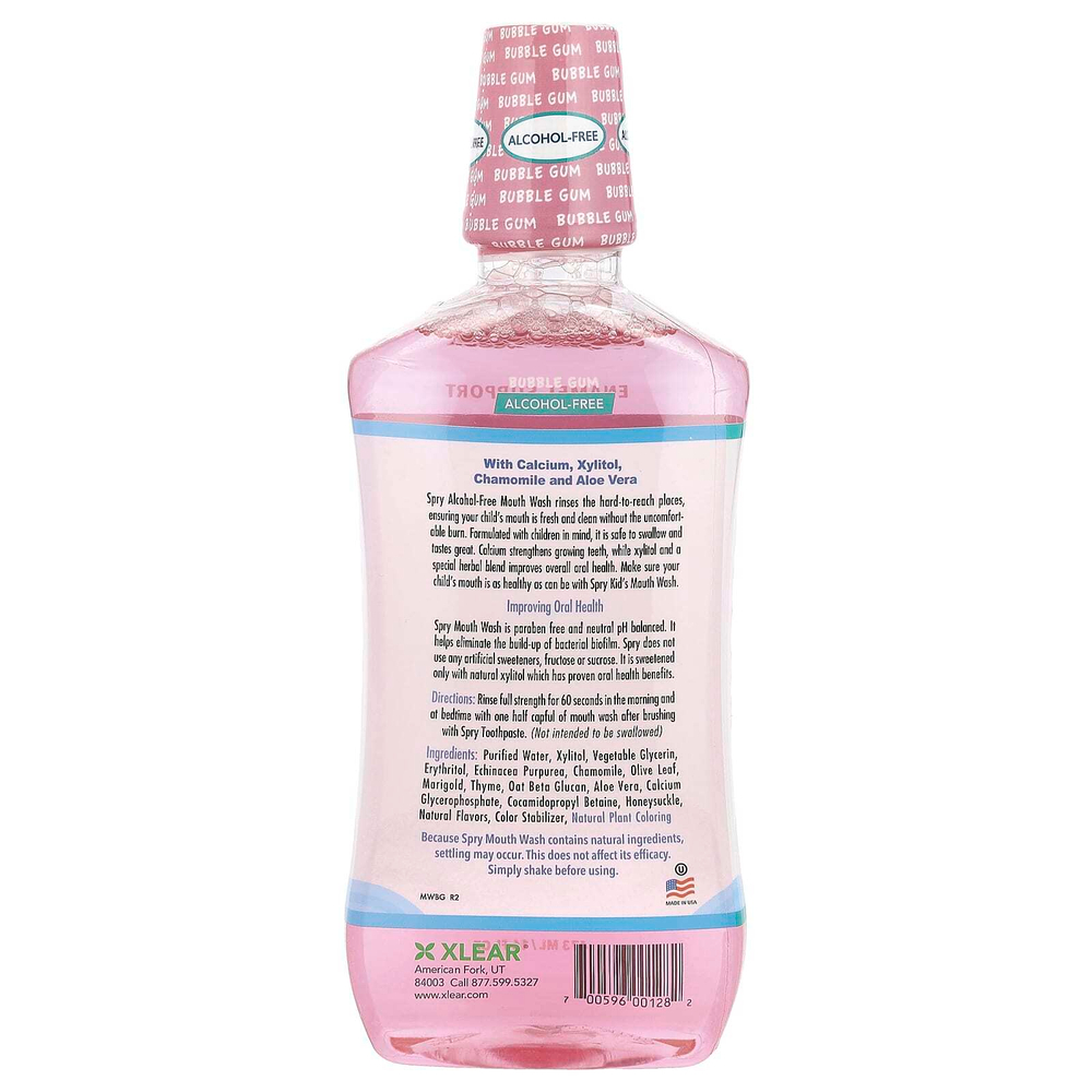 Xlear, Kid's Spry, детское средство для полоскания рта, поддерживает зубную эмаль, не содержит спирт, натуральная жевательная резинка, 473 мл (16 жидких унций)