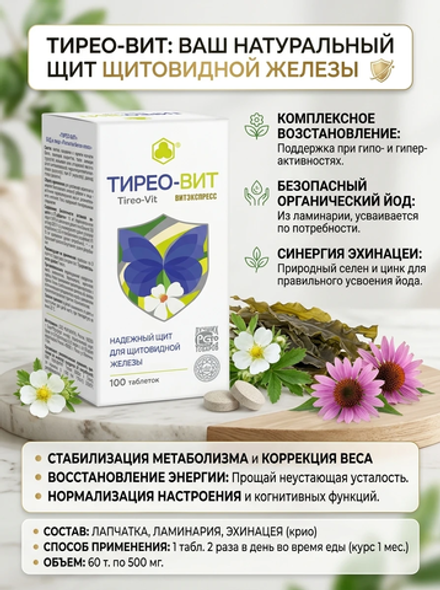 Тирео-вит №100 таб. Лапчатка белая плюс, для щитовидной железы