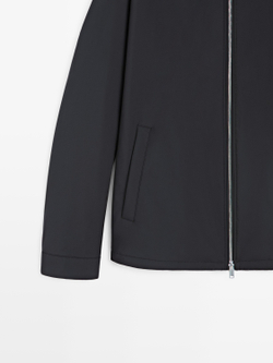 Massimo Dutti Куртка из эластичной ткани с двойной молнией, морской темно-синий