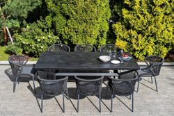 "Милан" стул плетеный из роупа, каркас алюминий темно-серый (RAL7024) муар, роуп темно-серый круглый, ткань темно-серая 027