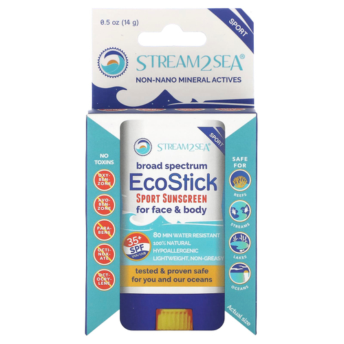 Stream2Sea, EcoStick Sport, солнцезащитный крем, SPF 35+, 14 г (0,5 унции)