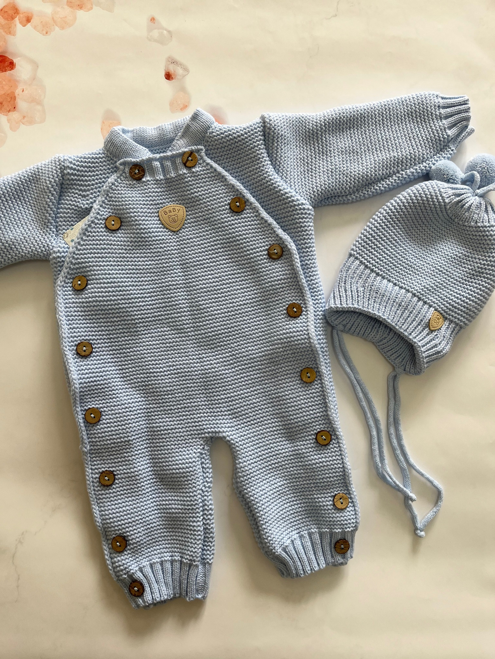 Костюм вязаный на выписку "АйШах - Baby" (Комбинезон + Шапка) (Цвет: Розовый)