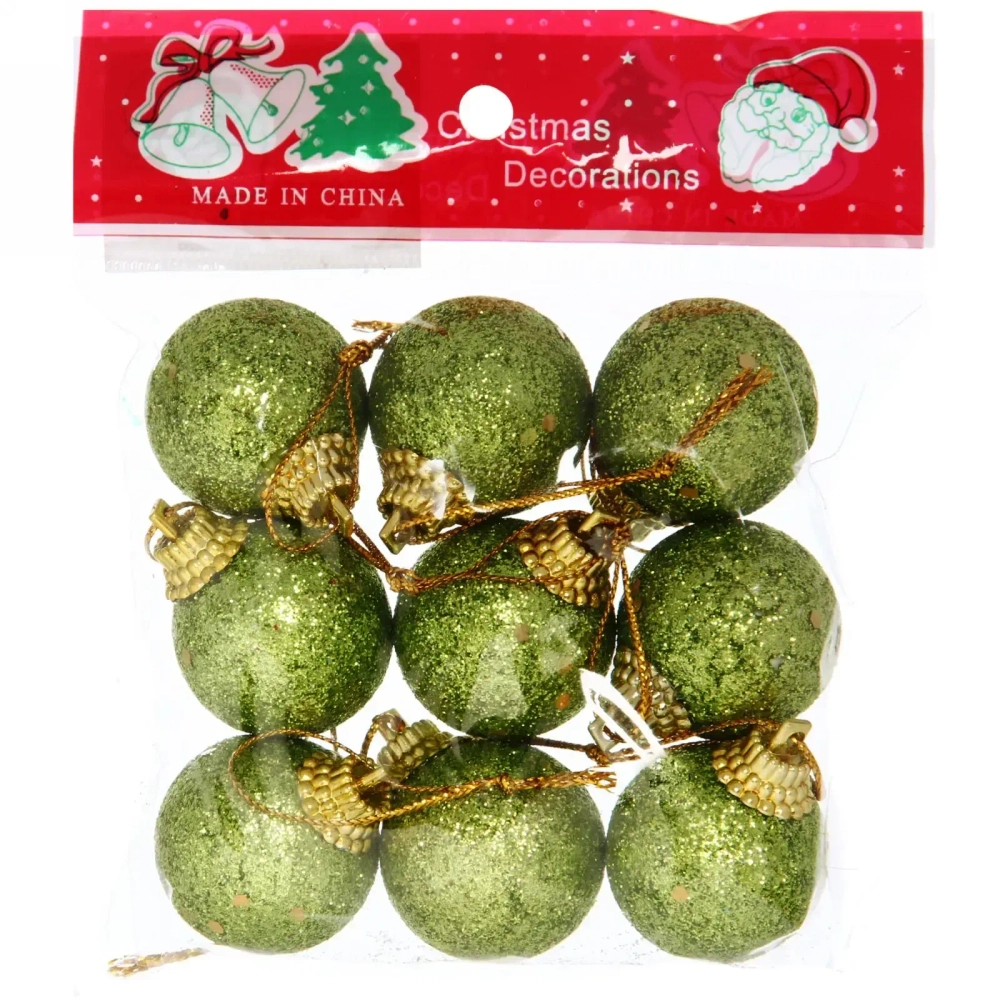 Новогодние шары 3 см (набор 9 шт) «Блестящее напыление», салатовый