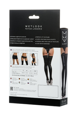 Чулки Glossy ELIZA из материала Wetlook со вставкой из кружева, черный, L