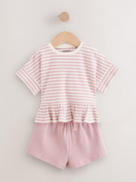 Футболка и шорты в комплекте для девочки Next E65-370, 2 шт., Молочный, Розовый, Голубой