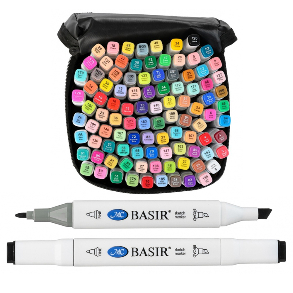 Маркер для скетчинга, двусторонние, Basir, четырёхгранные, 15 мм, спиртовые, 100 шт