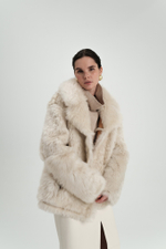 Двусторонняя бежевая шуба-дублёнка