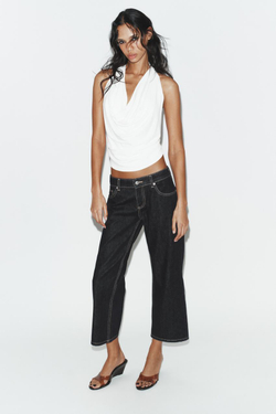 ZARA ДРАПИРОВАННЫЙ ТОП С ГОРЛОВИНОЙ ХАЛТЕР, БЕЛЫЙ