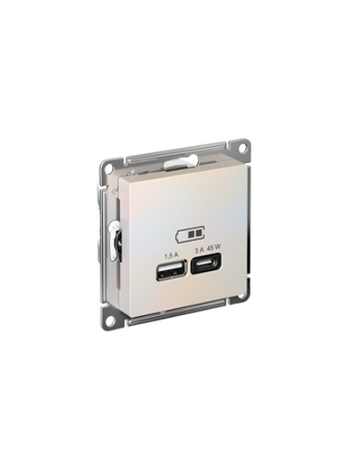 Розетка USB AtlasDesign тип A+C 45Вт QC PD высокоскор. ЗУ механизм жемчуж. SE ATN000429
