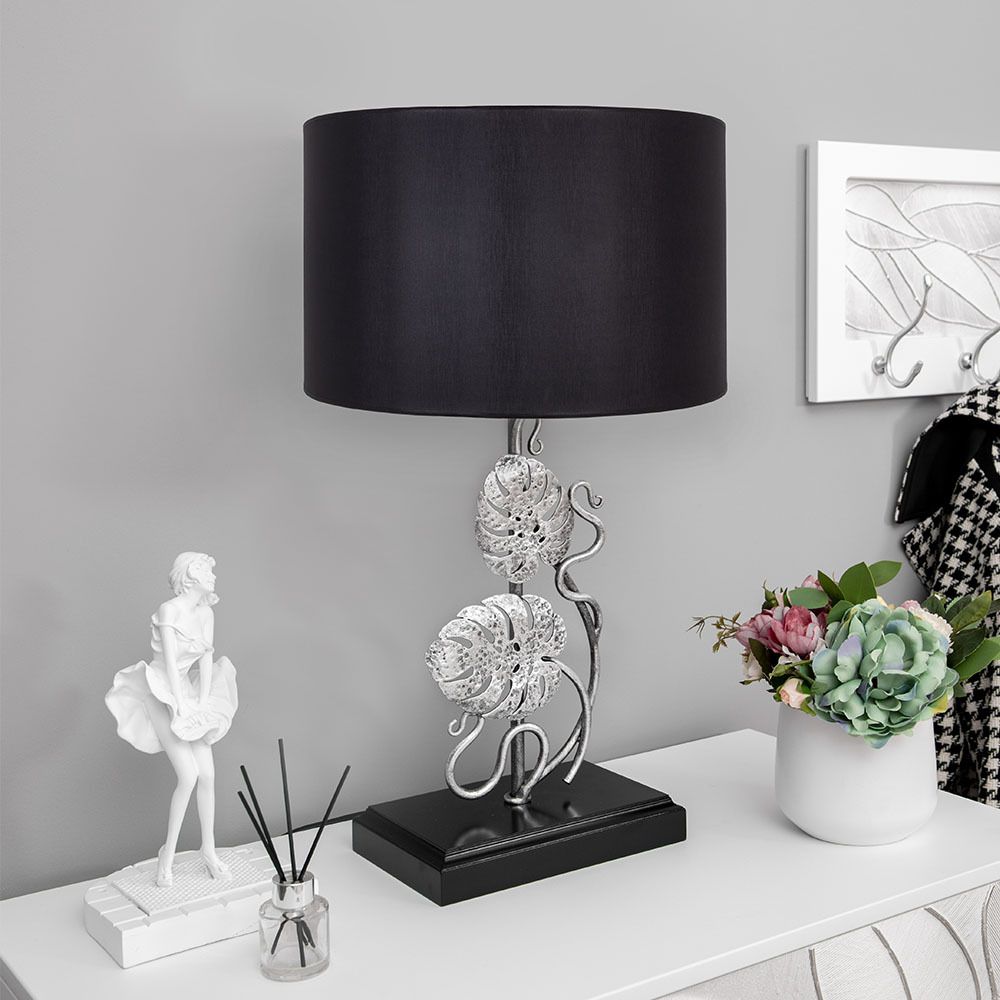 Настольная лампа Monstera Deliciosa (Монстера) Черный Античное серебро с абажуром Vintage Черный