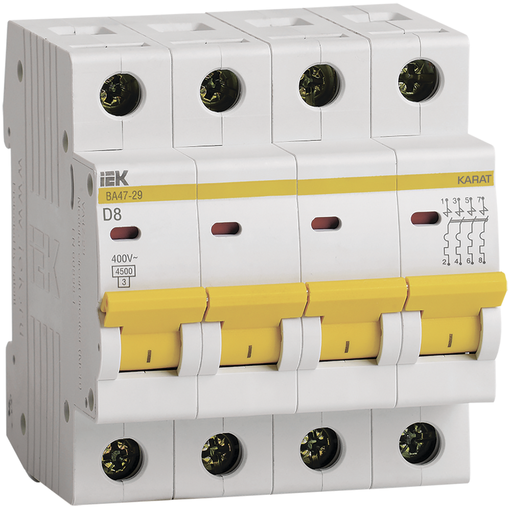 KARAT Автоматический выключатель ВА47-29 4P D 8А 4,5кА IEK