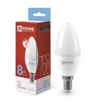 Лампа светодиодная LED-СВЕЧА-VC 8Вт 230В Е14 6500К ХОЛОДНЫЙ 760Лм IN HOME