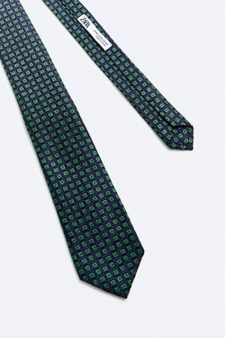 ZARA ГАЛСТУК ИЗ 100% ШЕЛКА С ПРИНТОМ, ЗЕЛЕНЫЙ