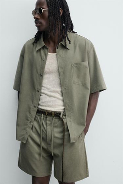 ZARA СТРУЯЩИЕСЯ ШОРТЫ RELAXED FIT, ТЕМНО-ЗЕЛЕНЫЙ