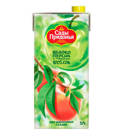 Сок с мякотью Сады Придонья Яблоко Персик без сахара 2,0 л