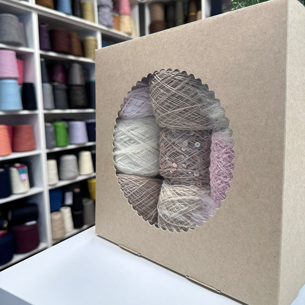 Набор итальянской фантазийной пряжи для футболки, джемпера "Сатиновая Роза NEW"; Состав: «лебяжий пух», пайетки 3 и 6 мм, хлопок, фактурная ленточка, деликатный люрекс; Общий вес: 550 гр