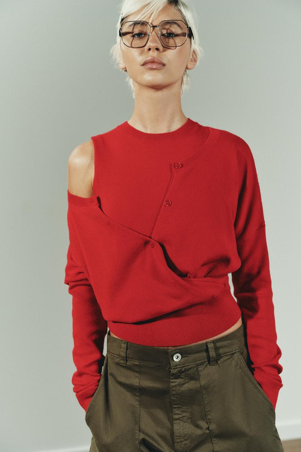 ZARA КАРДИГАН С ДВОЙНЫМ СЛОЕМ, КРАСНЫЙ