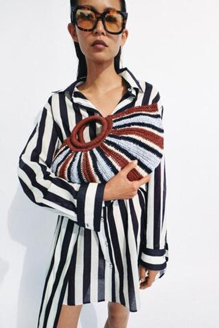 ZARA ПЛЕТЕНАЯ СУМКА-ТОУТ, РАЗНОЦВЕТНЫЙ